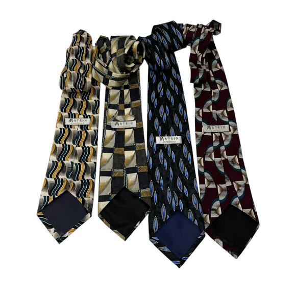 Matrix 100% Silk Mens Neck Ties LOT Of Three Ties Blue Maroon Neutral Business - Picture 2 of 9